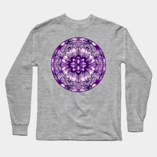 Silver/Purple Paint Pour Mandala Long Sleeve T-Shirt